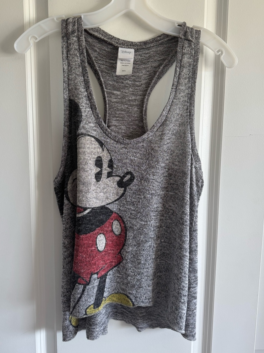 Disney Gray Racerback Tank with Mickey Graphic and Red, Yellow Accents